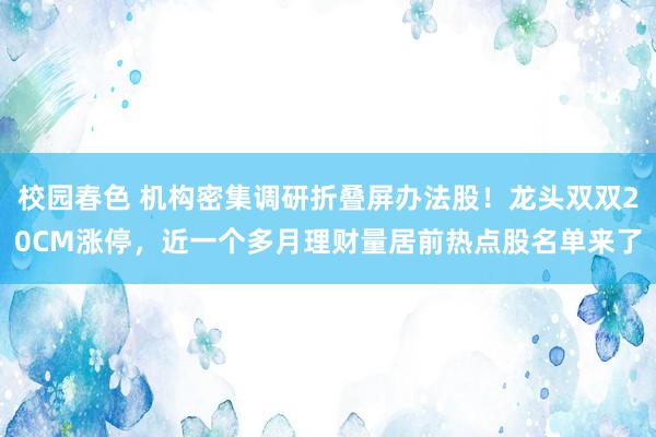 校园春色 机构密集调研折叠屏办法股！龙头双双20CM涨停，近一个多月理财量居前热点股名单来了